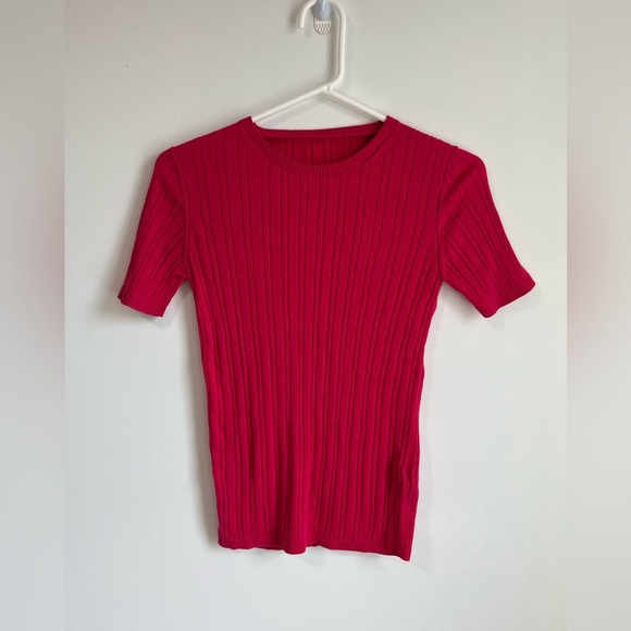 COS Ribbed Knit Silk T-Shirt Top Fuschia Hot Pink - Picture 9 of 9